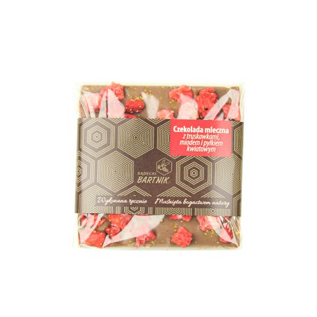 Belgijska czekolada mleczna z truskawkami, miodem i pyłkiem 35 g